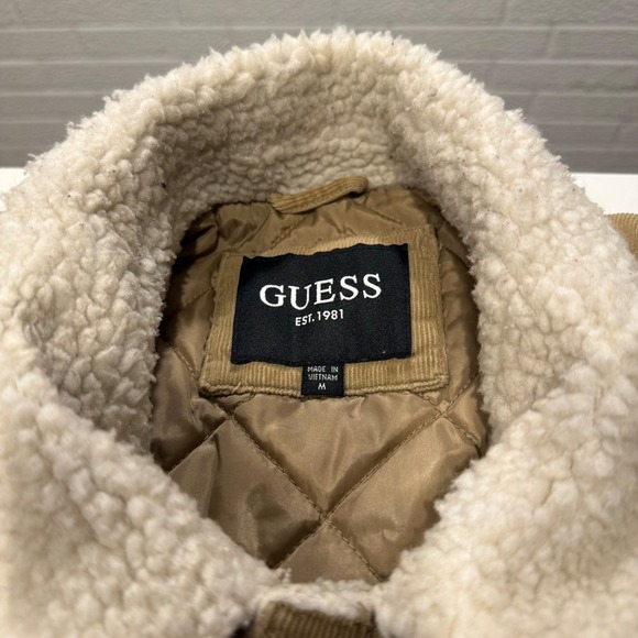 Guess Corduroy Sherpa Collar Jacket Mens Medium Trucker Tan Coat - Picture 4 of 5